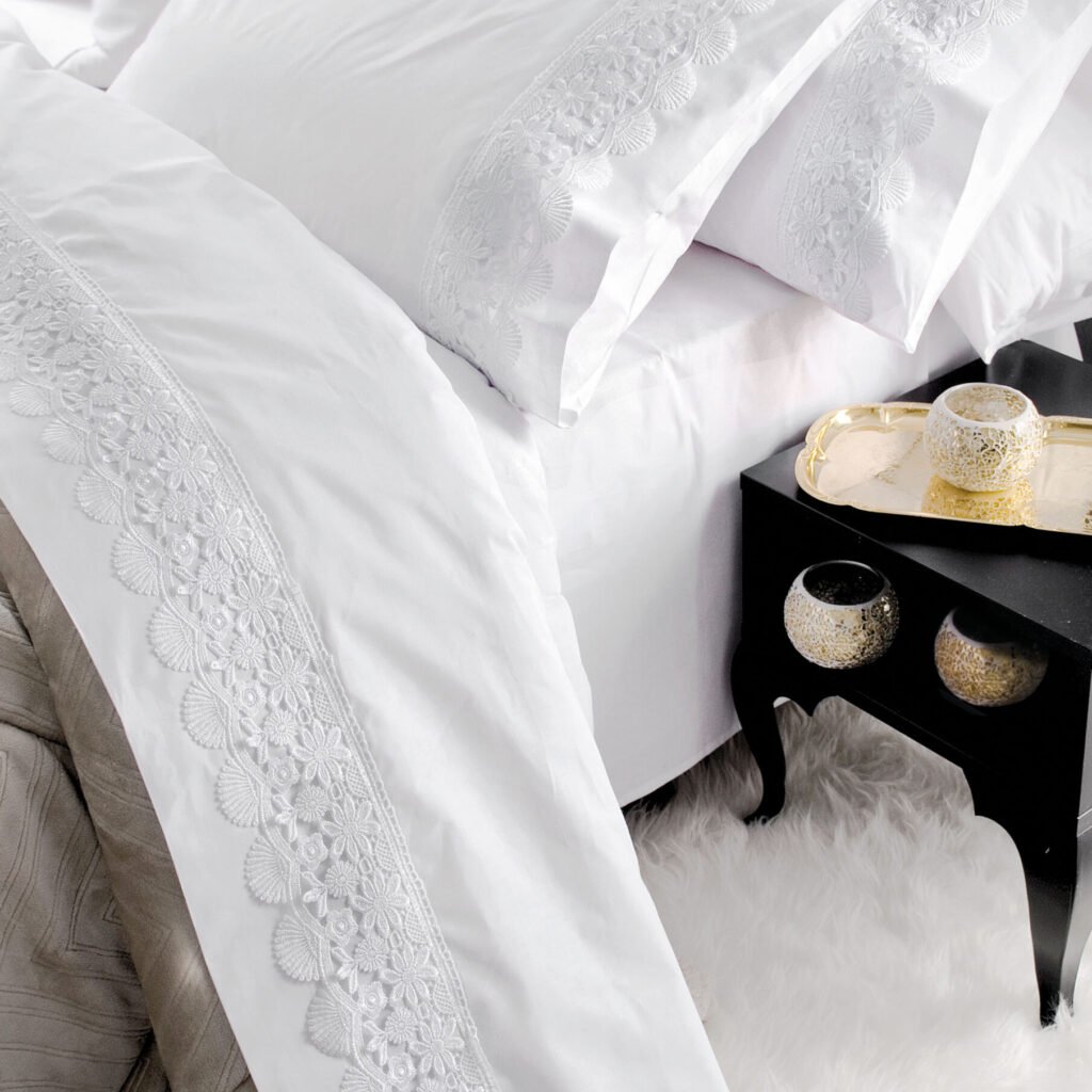 OLIVINE - ΣΕΤ ΣΕΝΤΟΝΙΑ ΜΕ ΔΑΝΤΕΛΑ 4 ΤΕΜ. - ΛΕΥΚΟ - ΥΠΕΡΔΙΠΛΟ (230X260) - Rythmos