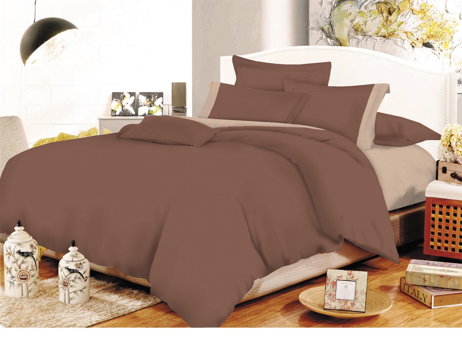 Σετ Σεντόνια ΚΟΜΒΟΣ Cotton Line Brown - Beige Μονόχρωμα με Φάσα Μονά με λάστιχο 100x200+20