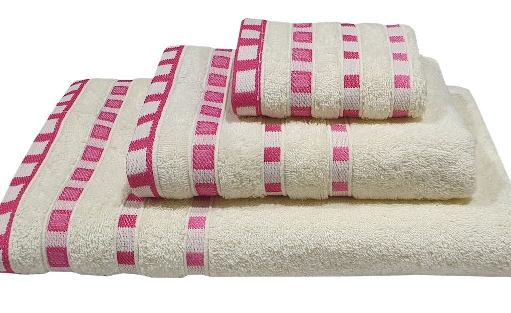 Πετσέτα ΚΟΜΒΟΣ Πεννιέ 450γρ/μ2 Πουά Ζακάρ Κρεμ-Κοραλί Χειρός 30x50