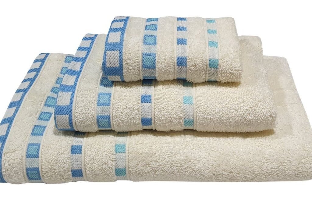 Πετσέτα ΚΟΜΒΟΣ Πεννιέ 450γρ/μ2 Πουά Ζακάρ Κρεμ-Τυρκουάζ Σώματος 70x140