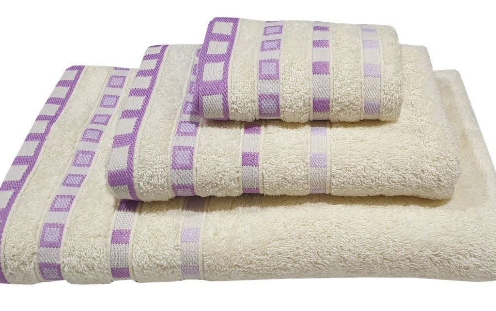 Σετ Πετσέτες 3 τμχ ΚΟΜΒΟΣ Πεννιέ 450γρ/μ2 Πουά Ζακάρ Κρεμ-Λιλά (30x50, 50x90, 70x140)