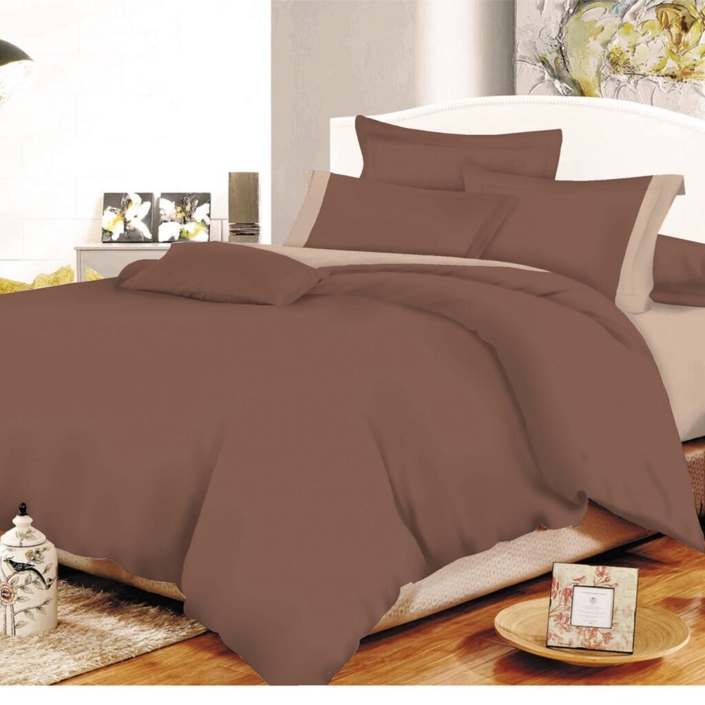 Σετ Σεντόνια ΚΟΜΒΟΣ Cotton Line Brown - Beige Μονόχρωμα με Φάσα Διπλά 200x240