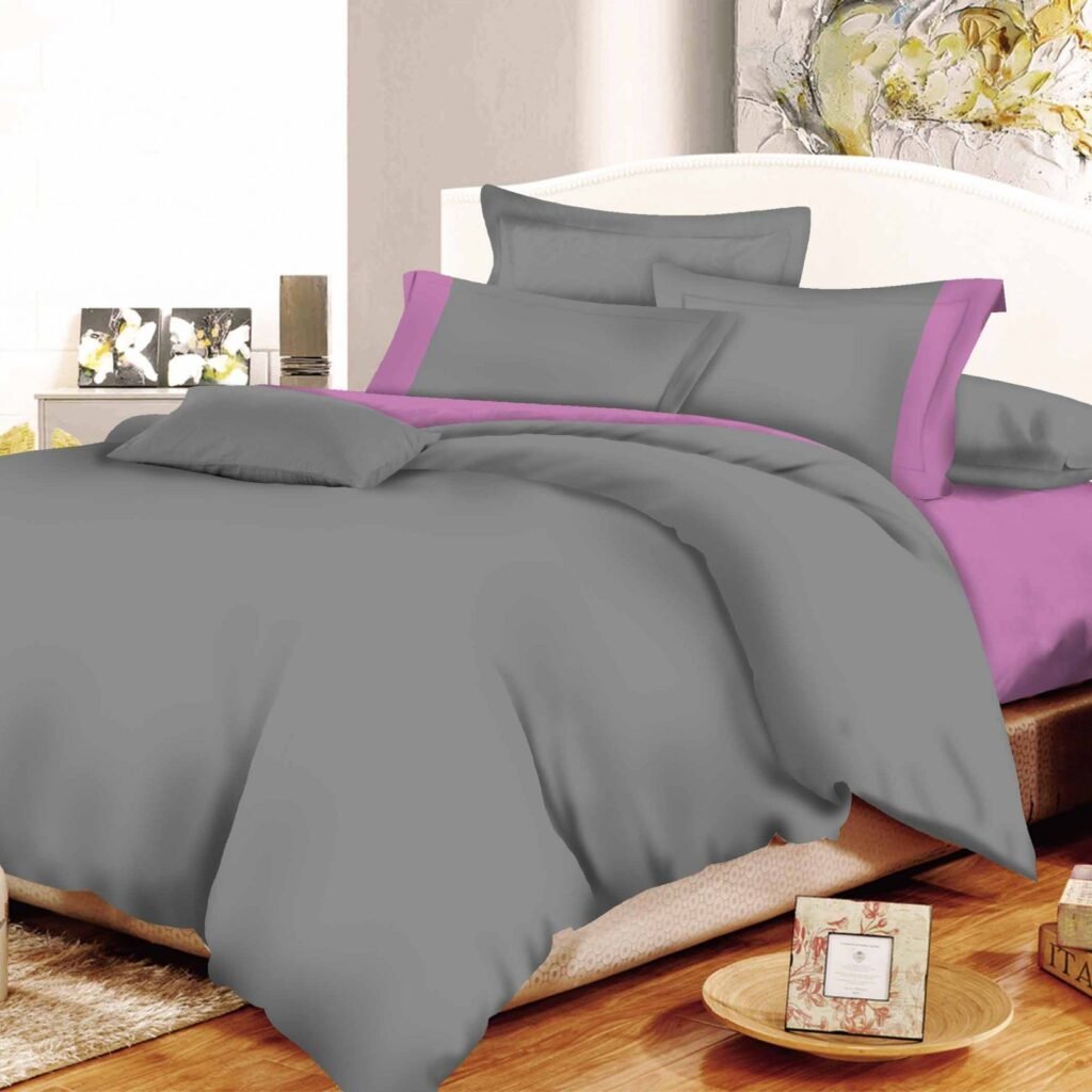 Σετ Σεντόνια ΚΟΜΒΟΣ Cotton Line Grey-Lilac Μονόχρωμα με Φάσα Διπλά 200x240