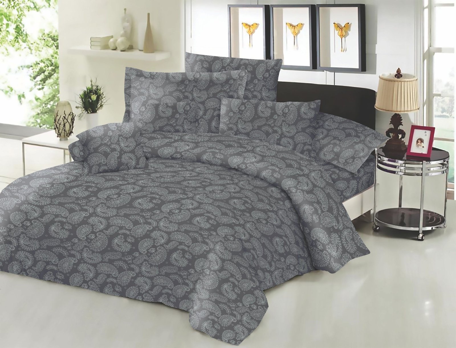 Σετ Σεντόνια ΚΟΜΒΟΣ Cotton Line Printed Lahor Grey Μονά με λάστιχο 100x200+22