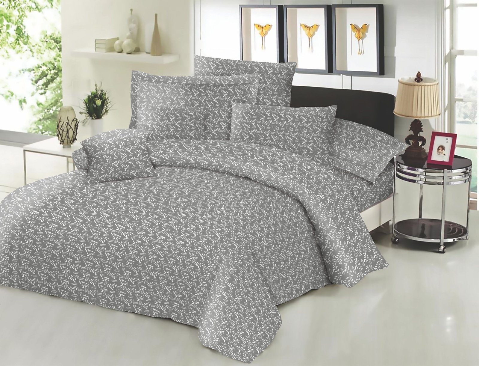 Σετ Σεντόνια ΚΟΜΒΟΣ Cotton Line Printed Fern Grey Μονά με λάστιχο 100x200+22