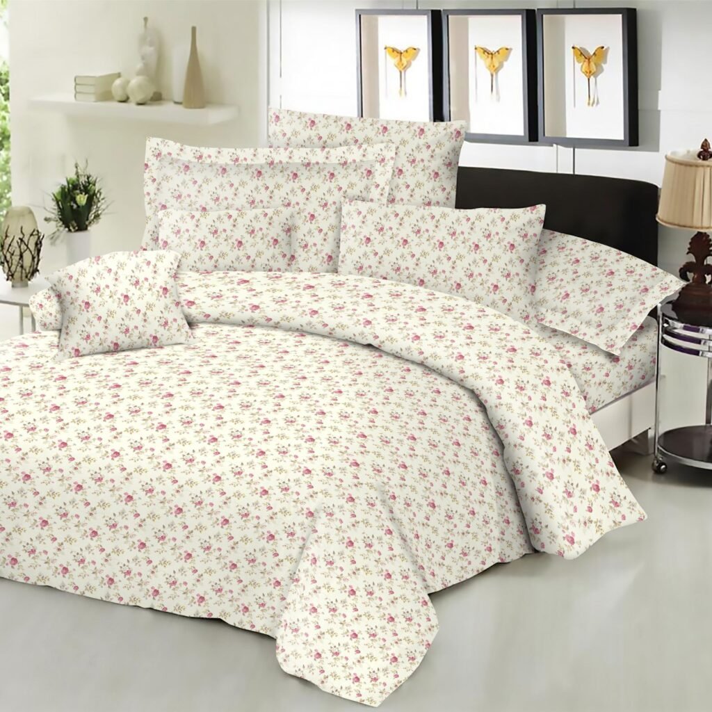 Σετ Σεντόνια ΚΟΜΒΟΣ Cotton Line Printed Spring Cream με λάστιχο 100x200+22