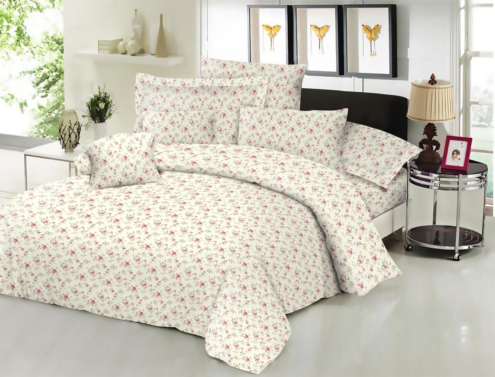 Σετ Σεντόνια ΚΟΜΒΟΣ Cotton Line Printed Spring Cream με λάστιχο 100x200+22
