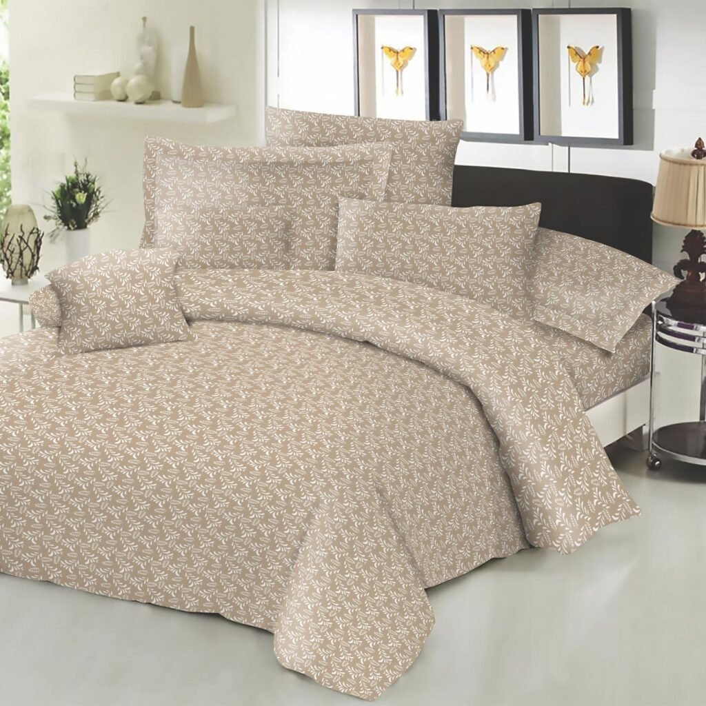 Σεντόνι ΚΟΜΒΟΣ Cotton Line NEW Printed Fern Beige Διπλό με λάστιχο 150x200+22