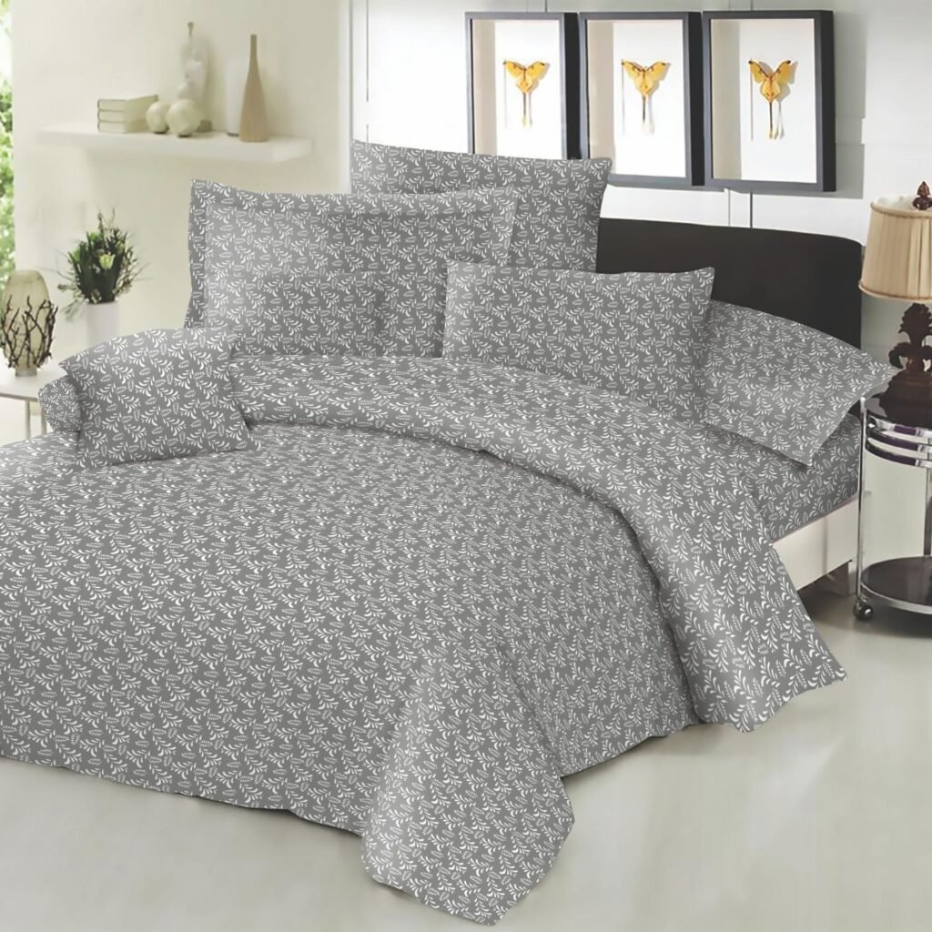 Σεντόνι ΚΟΜΒΟΣ Cotton Line NEW Printed Fern Grey Διπλό με λάστιχο 150x200+22