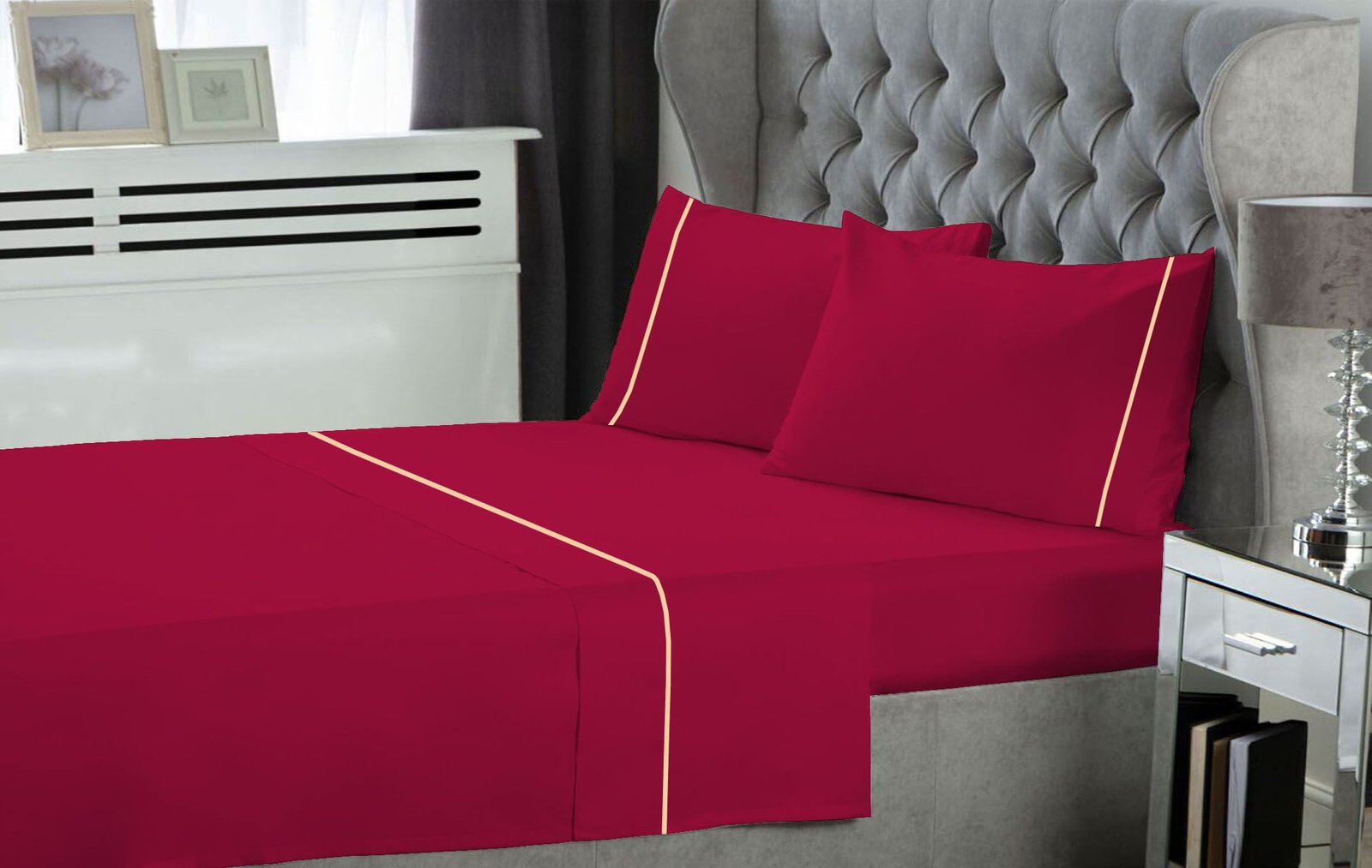 Σετ Σεντόνια LeBlanc Μονόχρωμα με Φυτίλι Polycotton 50/50 TC144 Cherry Υπέρδιπλα 240x270