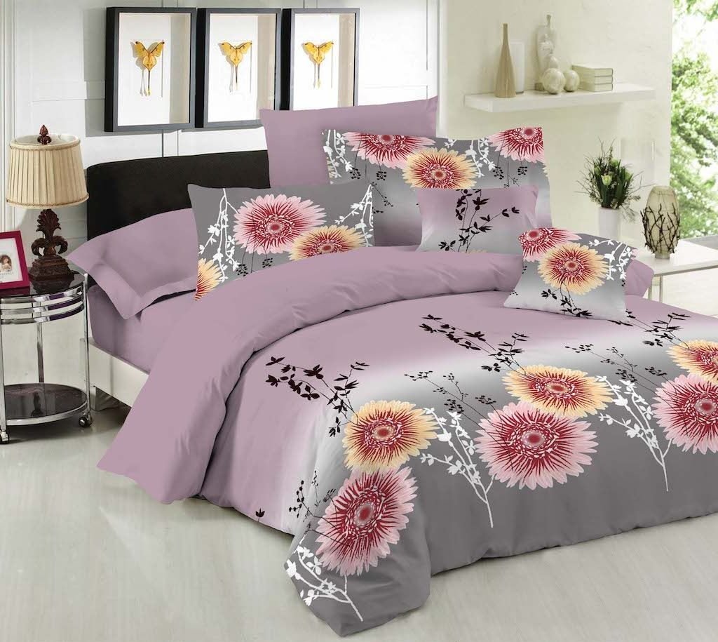 Σετ Σεντόνια Le Blanc Premium Cotton 100% Chrysanthemum Lilac Μονά με λάστιχο 100x200+33