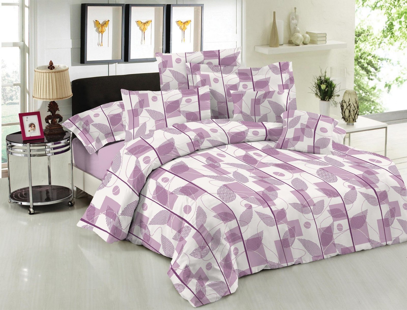 Σετ Σεντόνια Le Blanc Premium Cotton 100% Leaves Lilac Μονά με λάστιχο 100x200+33