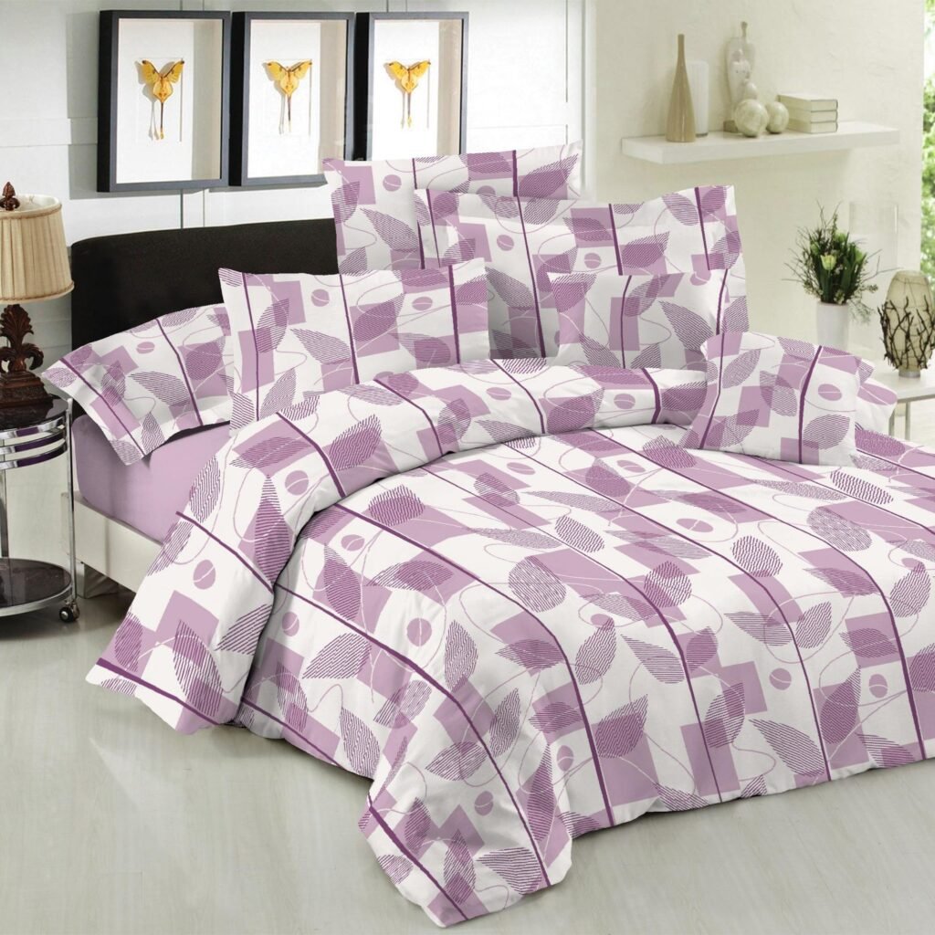 Σετ Σεντόνια Le Blanc Premium Cotton 100% Leaves Lilac Υπέρδιπλα με λάστιχο 160x200+33