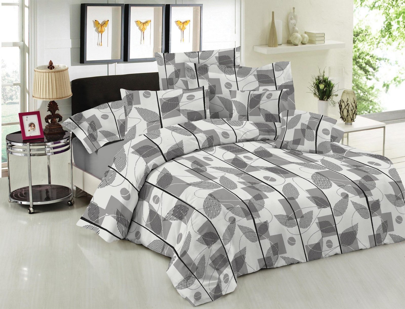 Σετ Κουβερλί Le Blanc Premium Cotton 100% Leaves Grey Μονό 160x240