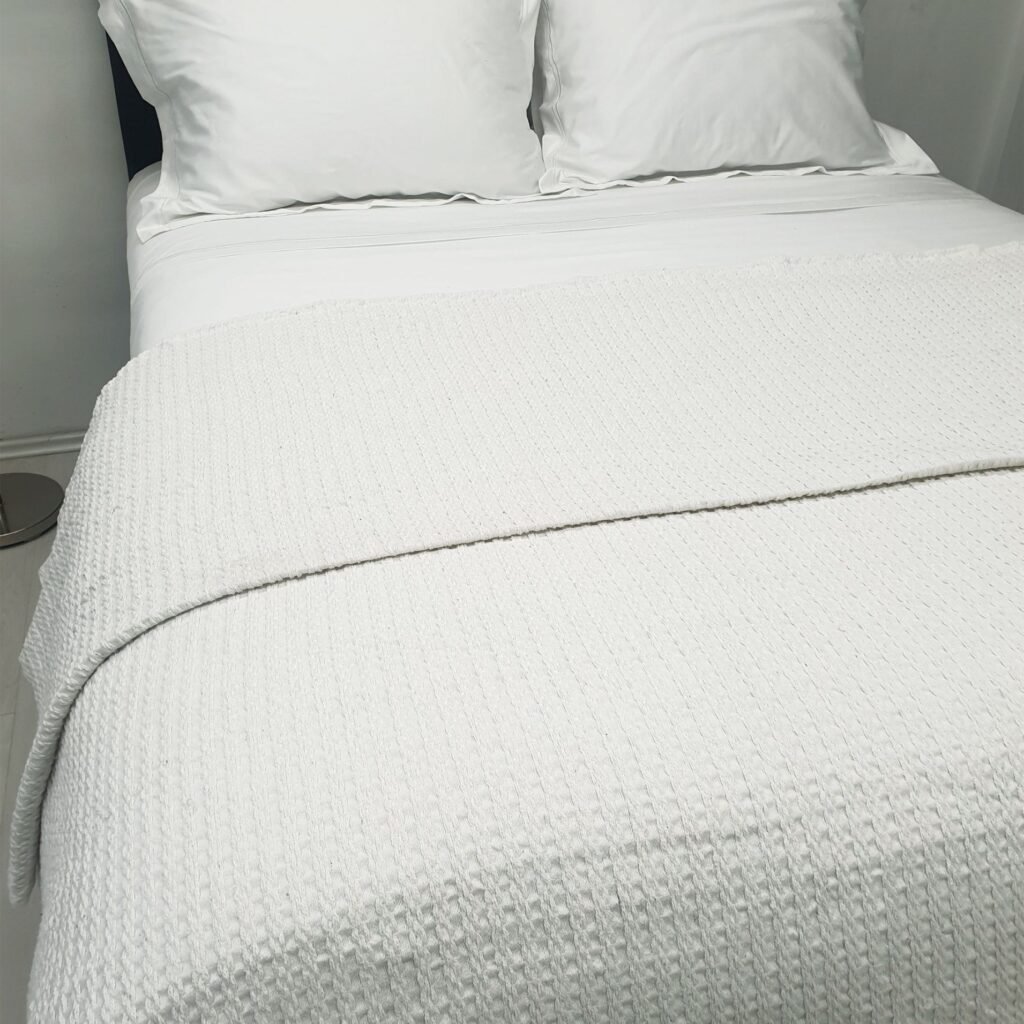 Κουβέρτα Υφαντή ΚΟΜΒΟΣ Βαμβακερή Ινδίας White - White Μονή 170x250