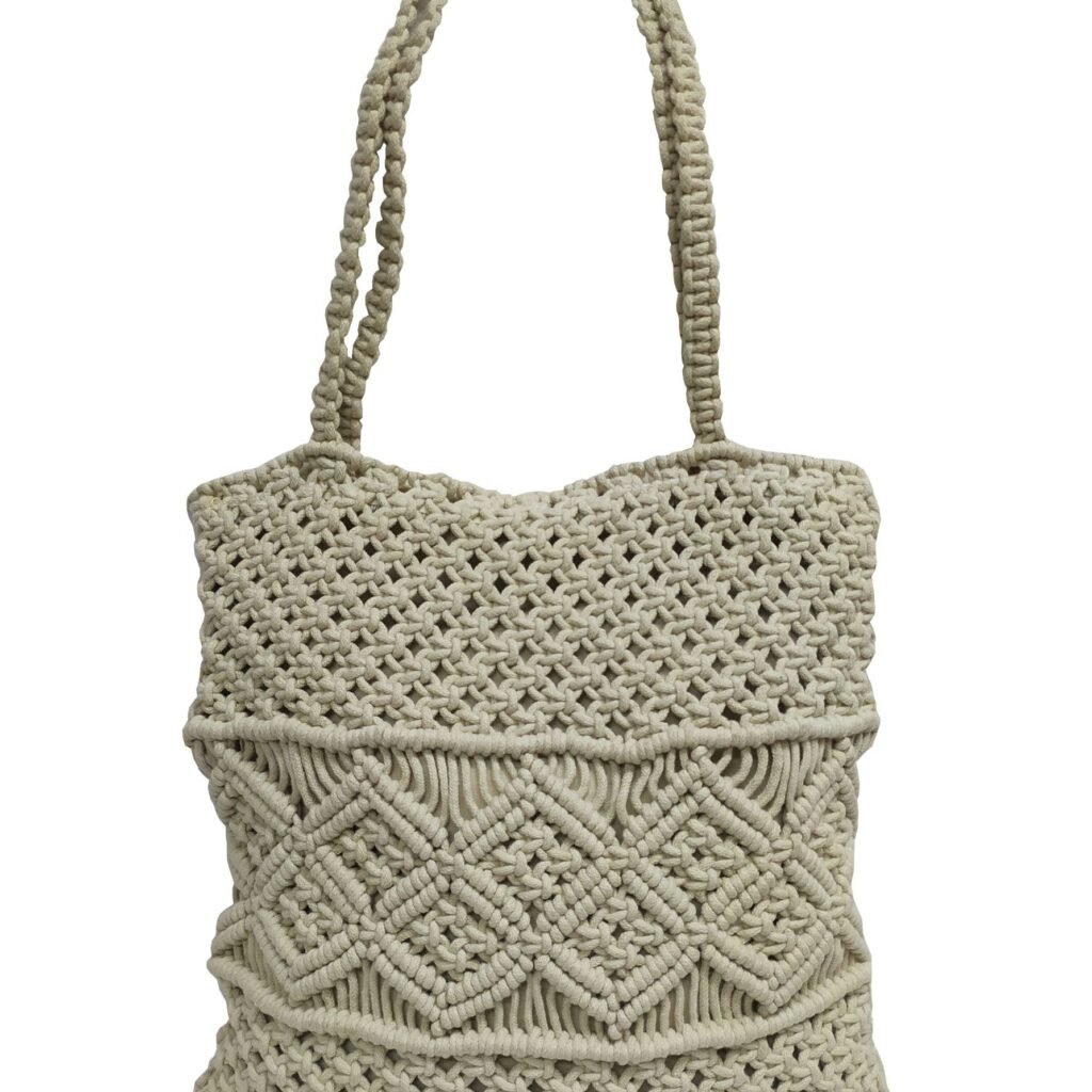 Τσάντα Macrame ΚΟΜΒΟΣ 100% Βαμβάκι Natural with zip 40x35