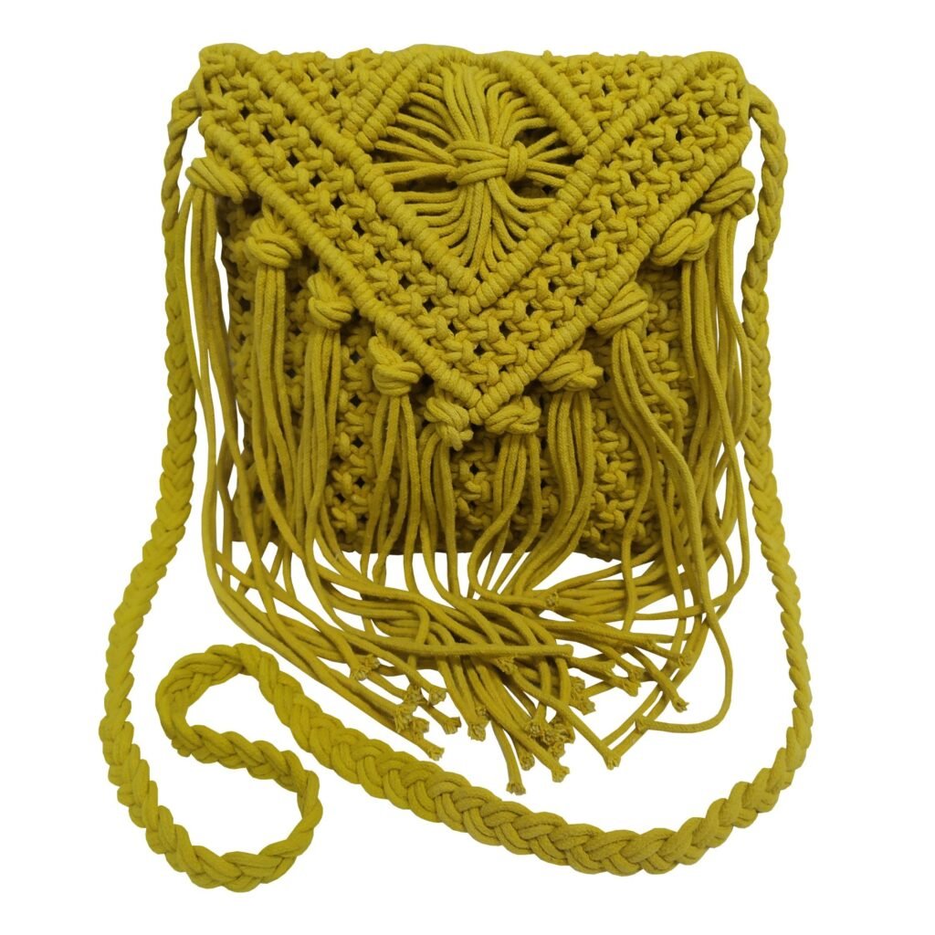 Τσάντα Macrame ΚΟΜΒΟΣ 100% Βαμβάκι Yellow 25x20
