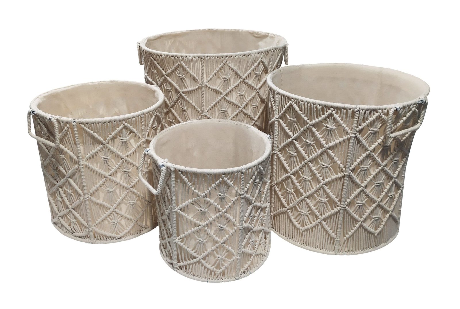 Σετ Καλάθια Macrame 4τεμ ΚΟΜΒΟΣ 100% Βαμβάκι Natural (40,64x40,64) (35,56x35,56) (30,48x30,48) (25,40x25,40)