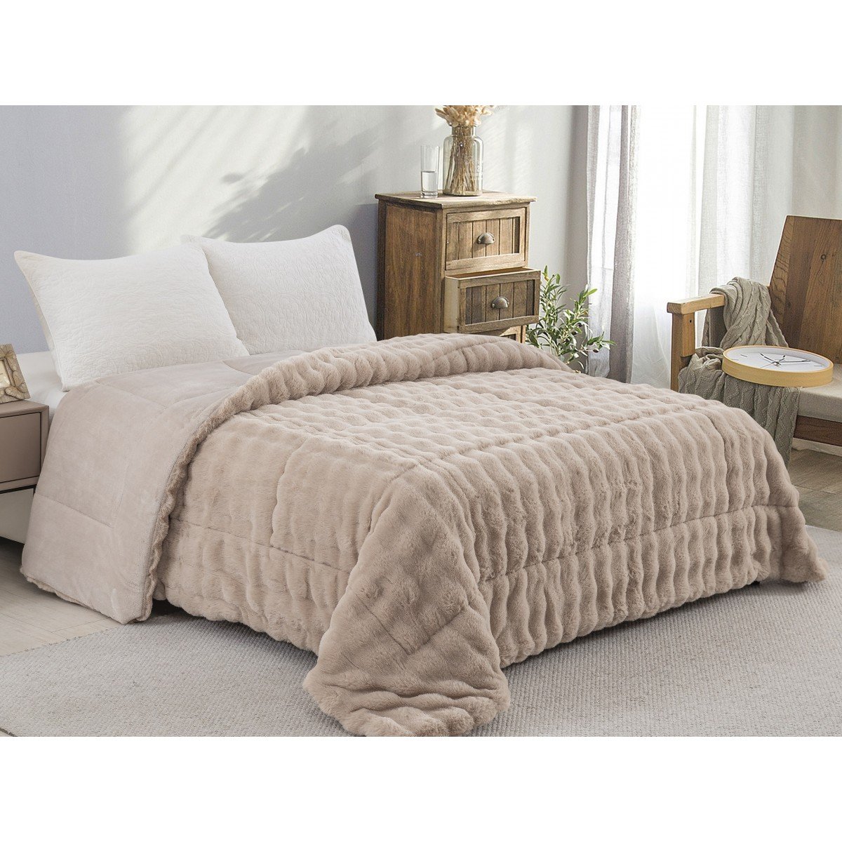 ΚΟΥΒΕΡΤΟΠΑΠΛΩΜΑ ΓΟΥΝΑ/FLANNEL ΥΠΕΡΔΙΠΛΟ 220X240 ADAM HOME (910) TAUPE