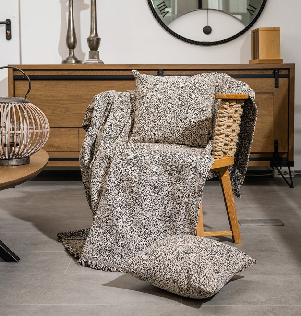 Ριχτάρι Καναπέ Chenille ANI Beige-Black - Beige - Black, Μονοθέσιο (180x180) - WHISPER- COKITEX