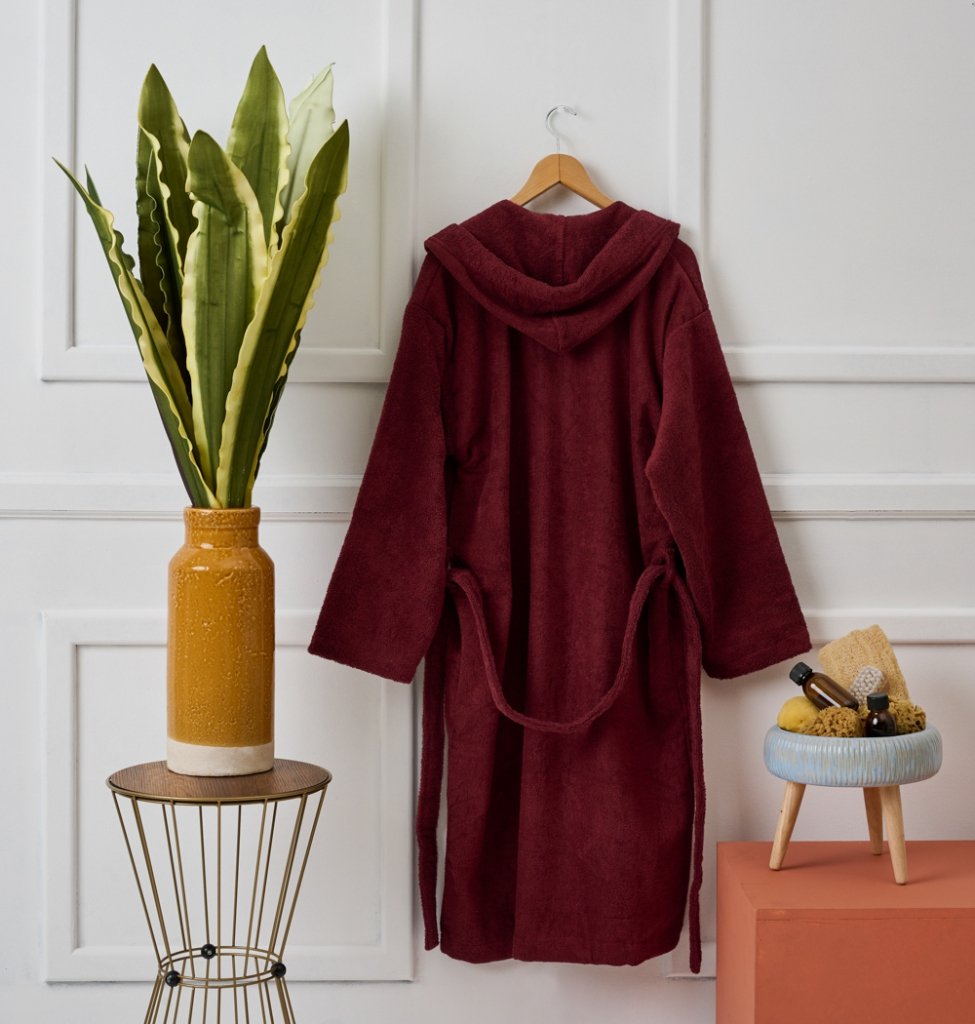 Μπουρνούζι με Κουκούλα Pure Cotton - Burgundy, Medium - PURE COTTON- COKITEX