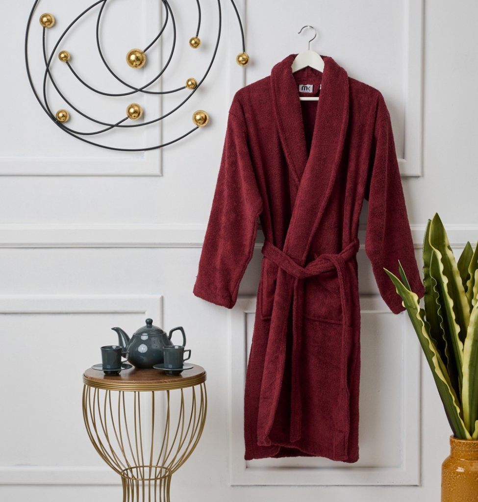 Μπουρνούζι με γιακά Pure Cotton - Burgundy, Small - PURE COTTON- COKITEX