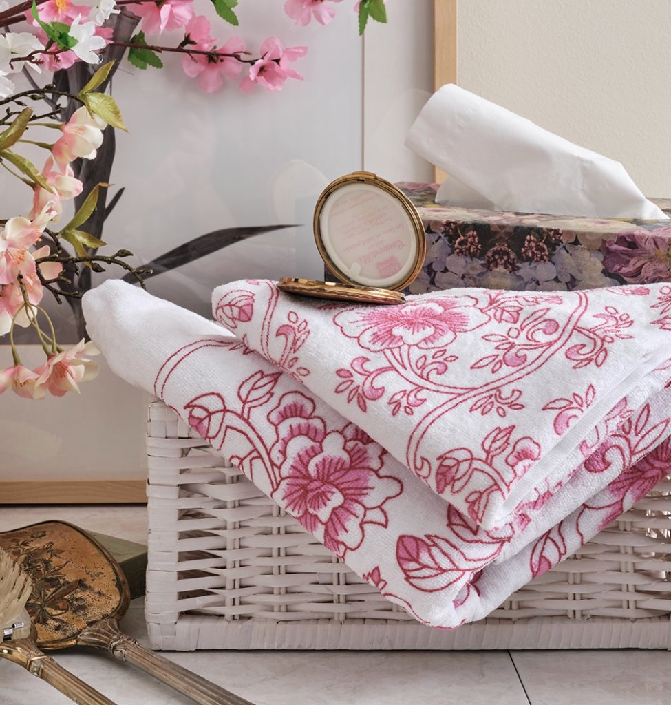 Πετσέτα Τυπωμένη Βελούρ Dahlia - Pink, Προσώπου 50x90 - MK- COKITEX