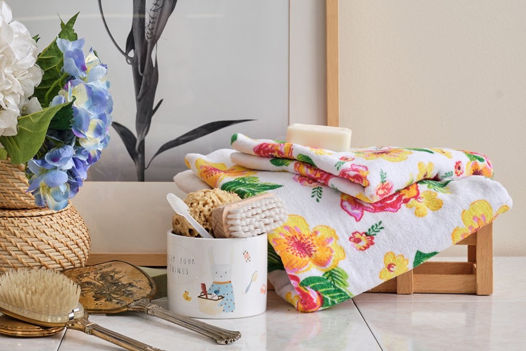 Alternative view of Πετσέτα Τυπωμένη Βελούρ Garden - Blue, Προσώπου 50x90 - MK- COKITEX