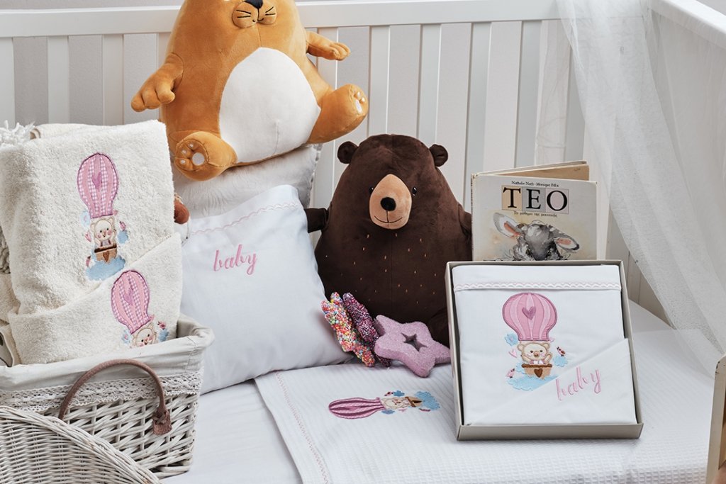 Πετσέτες Σετ με κέντημα Baloon Pink - 50x90,75x150 με κέντημα - KIDS WITH LOVE- COKITEX