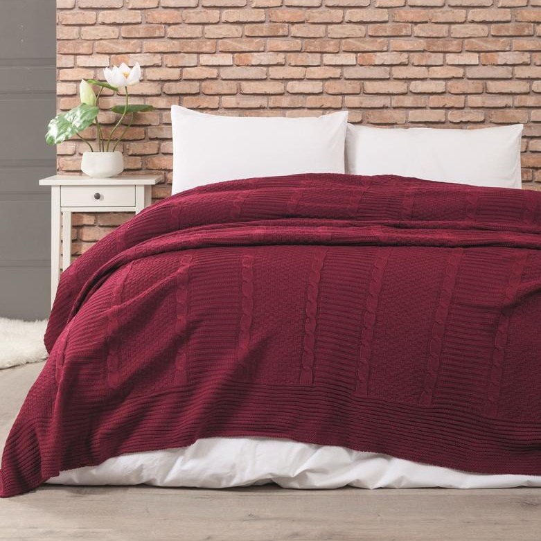 Κουβέρτα Πλεκτή Edenhill - Burgundy, Υπέρδιπλο (220x240) - EDENHILL- COKITEX