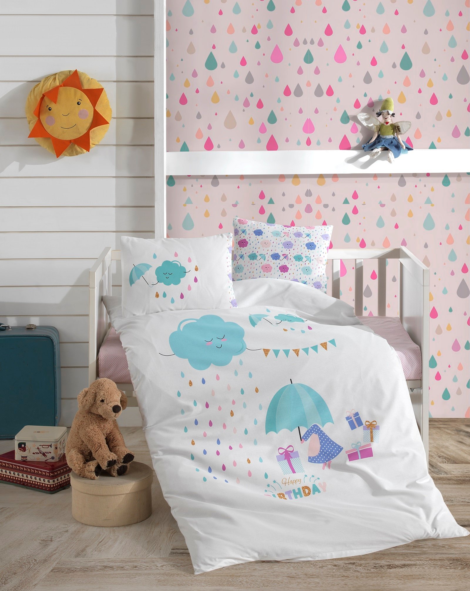 HAPPY BIRTHDAY - ΣΕΤ ΣΕΝΤΟΝΙΑ ΒΡΕΦΙΚΑ 3 ΤΕΜ. - ΛΕΥΚΟ - 100X150 - Rythmos