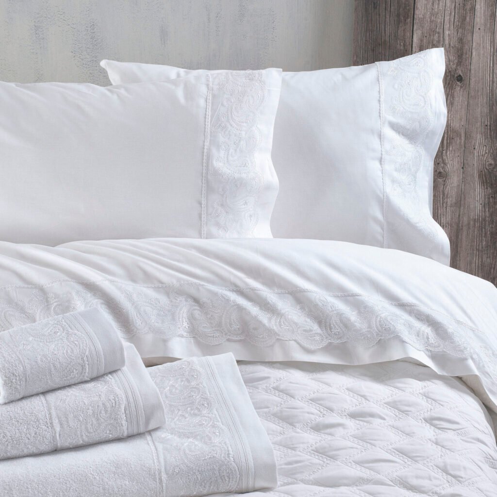 ANIKA ΛΕΥΚΟ - ΣΕΤ ΣΕΝΤΟΝΙΑ ΜΕ ΔΑΝΤΕΛΑ 4 ΤΕΜ. - ΛΕΥΚΟ - ΥΠΕΡΔΙΠΛΟ (230X260) - Rythmos