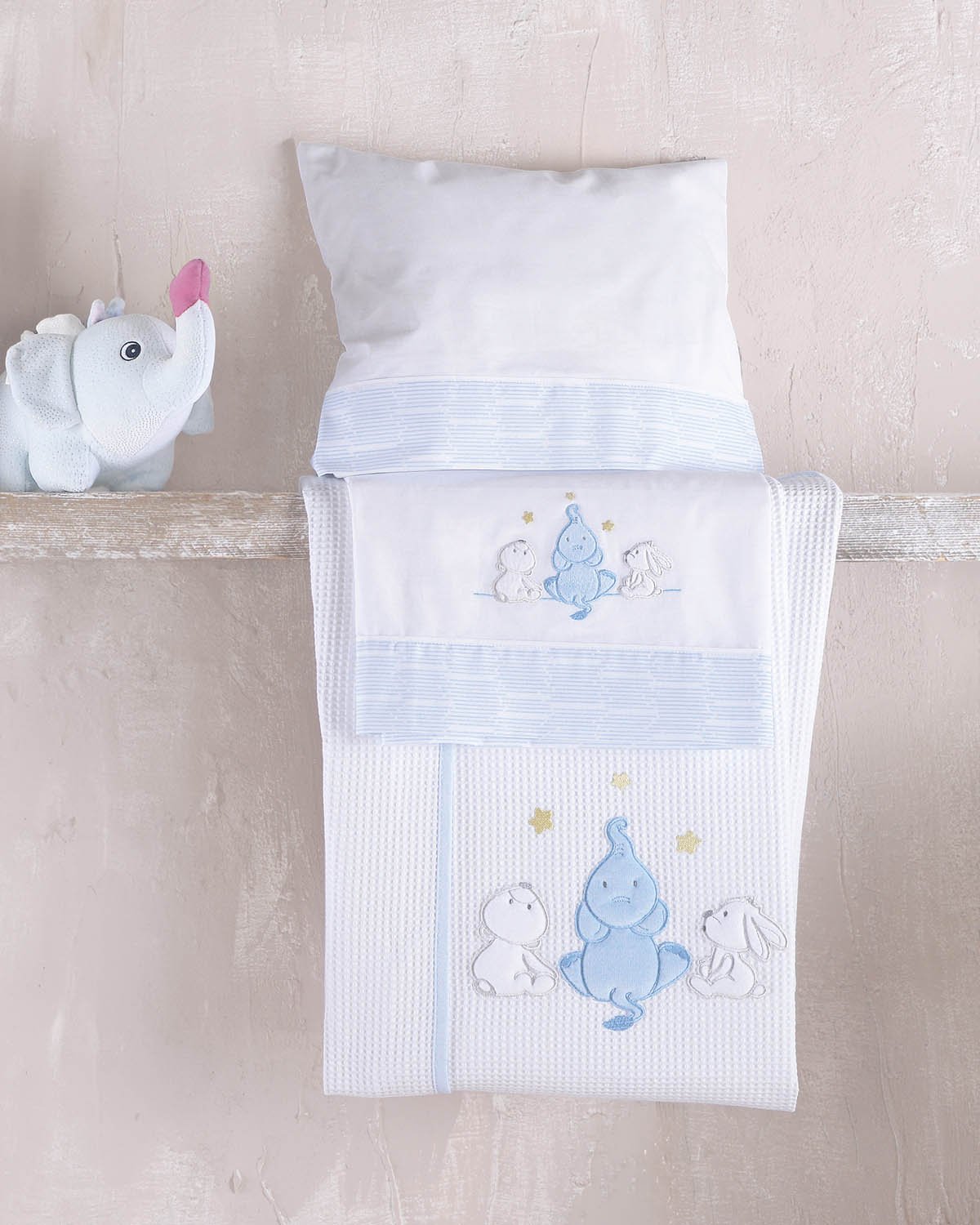 ELEPHANT FRIENDS ΣΙΕΛ - ΣΕΤ ΣΕΝΤΟΝΙΑ ΒΡΕΦΙΚΑ 3 ΤΕΜ. ΜΕ KENTHMA - ΜΠΛΕ - 100X160 - Rythmos