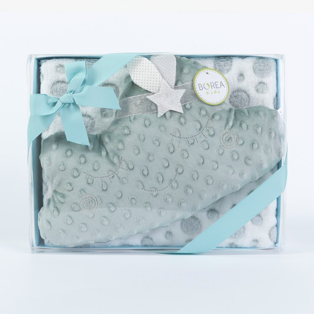 Κουβέρτα Αγκαλιάς Σετ Συννεφάκι σε Κουτί - 75 x 100 + 30 x 25 cm - Φυστικί - Borea Home Textiles