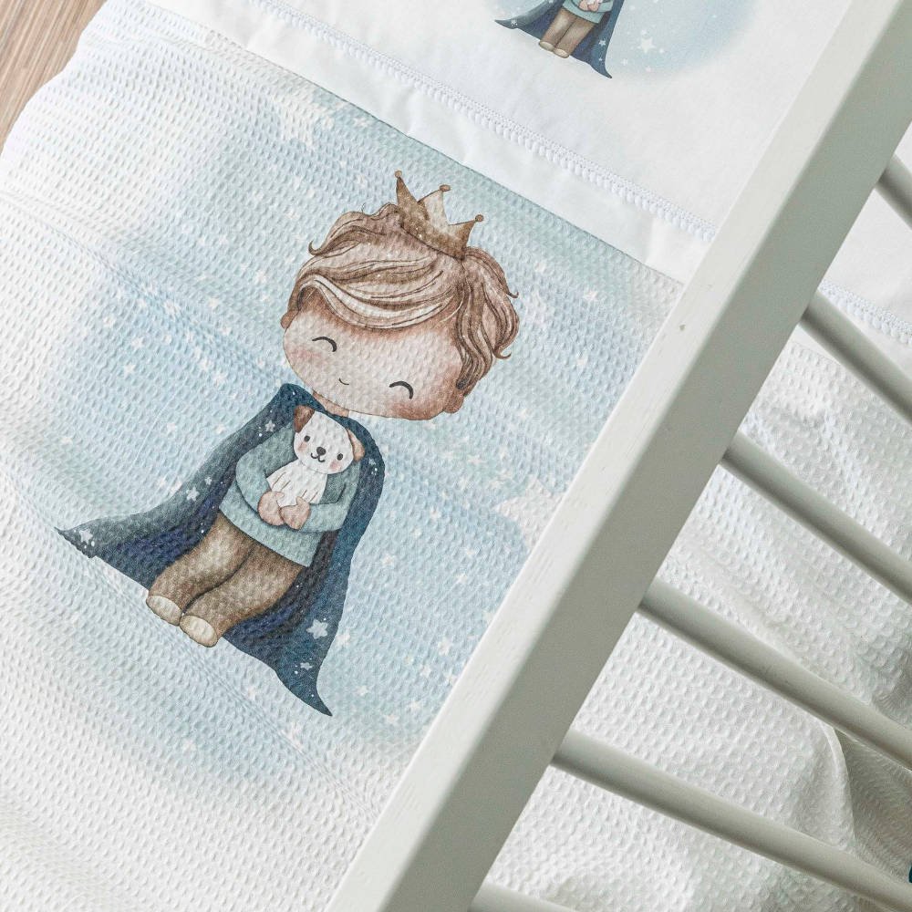 Alternative view of Κουβέρτα Πικέ Κούνιας Little King - 110 x 140 cm - Λευκό-Πετρόλ - Borea Home Textiles