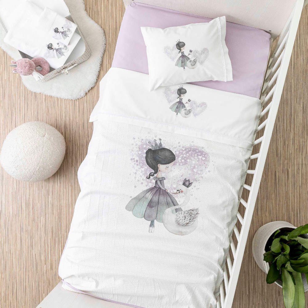 Κουβέρτα Πικέ Κούνιας Odette - 110 x 140 cm - Λευκό-Λιλά - Borea Home Textiles