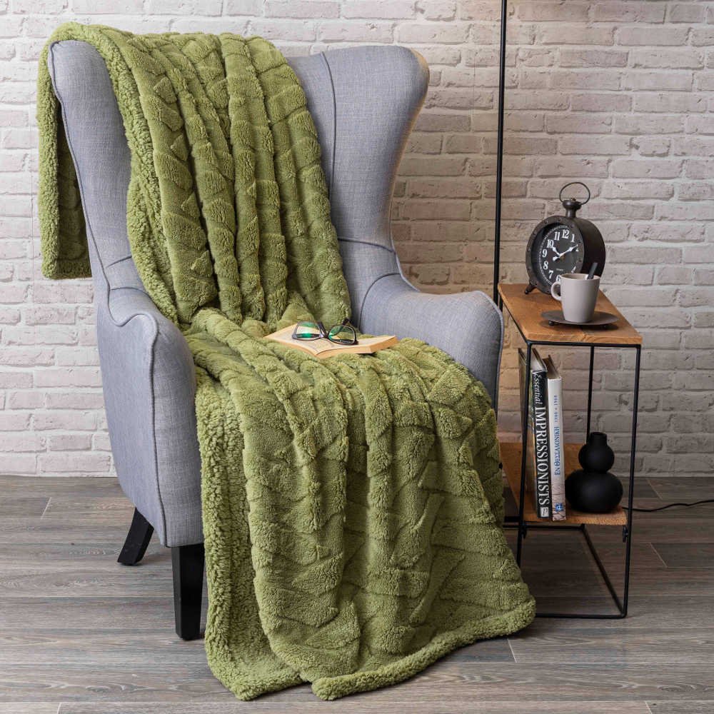 Κουβέρτα Sherpa Callista Μονή - 160 x 240 cm - Λαδί - Borea Home Textiles