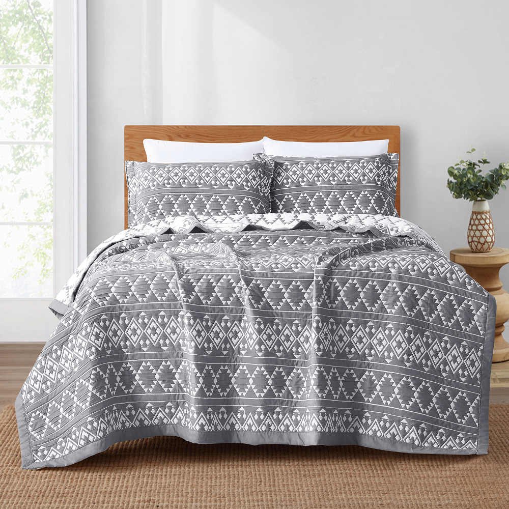 Κουβέρτα Ζακάρ Σετ Aztek Ανθρακί Υπέρδιπλη - 230 x 245 cm + (2) 50 x 70 cm - Ανθρακί - Borea Home Textiles