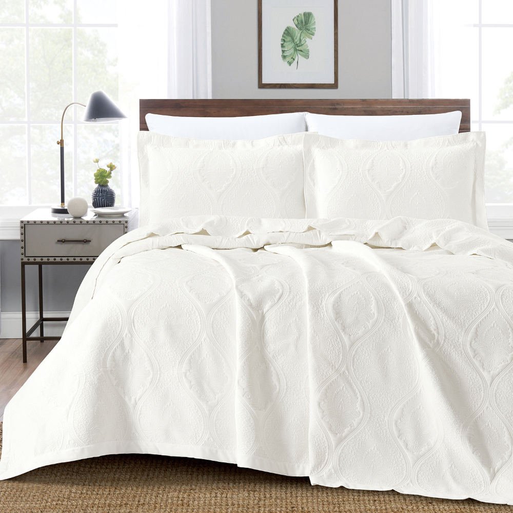 Κουβέρτα Ζακάρ Σετ Damask Εκρού Υπέρδιπλη - 230 x 245 cm + (2) 50 x 70 cm - Εκρού - Borea Home Textiles