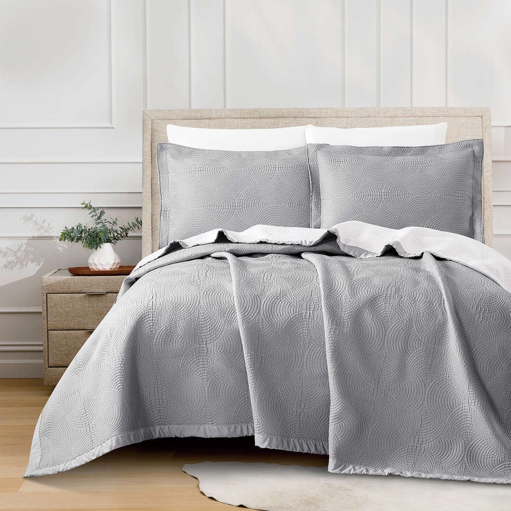 Κουβέρτα Ζακάρ Σετ Κύκλοι Γκρι Υπέρδιπλη - 230 x 245 cm + (2) 50 x 70 cm - Γκρι - Borea Home Textiles