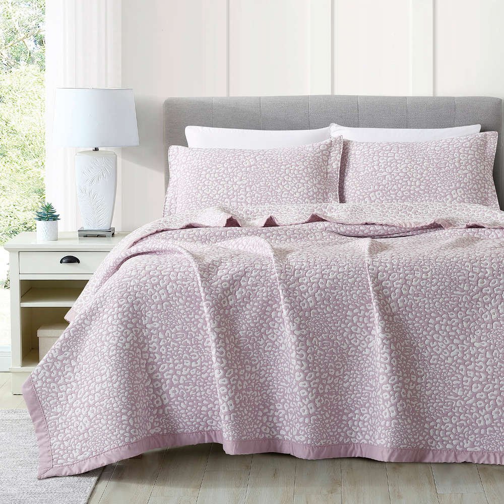Κουβέρτα Ζακάρ Σετ Leopard Λιλά Υπέρδιπλη - 230 x 245 cm + (2) 50 x 70 cm - Λιλά - Borea Home Textiles