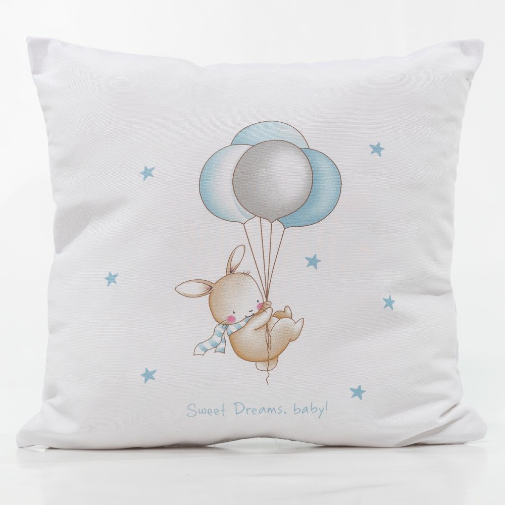 Μαξιλάρι Διακοσμητικό Printed Sweet Dreams Baby Λευκό-Σιέλ - 45 x 45 cm - Λευκό-Σιέλ - Borea Home Textiles