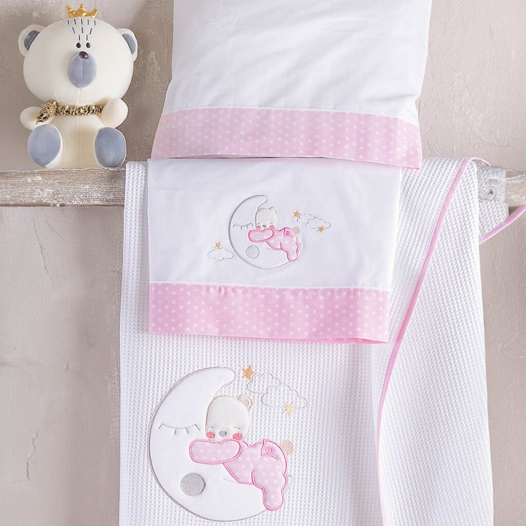 MOON SWING POZ - ΣΕΤ ΣΕΝΤΟΝΙΑ ΒΡΕΦΙΚΑ 3 ΤΕΜ. ΜΕ KENTHMA - ΡΟΖ - 100X160 - Rythmos