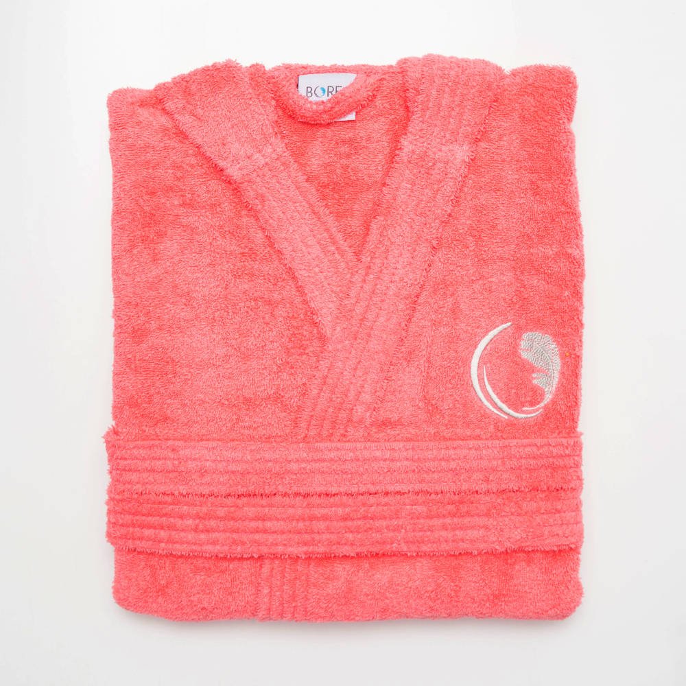 Μπουρνούζι Ενηλίκων Με Κουκούλα Logo Κοράλ - S - Κοράλ - Borea Home Textiles