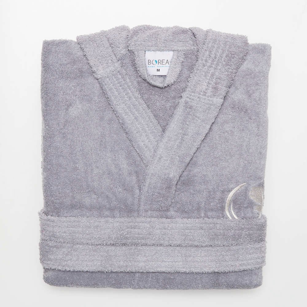 Μπουρνούζι Ενηλίκων Με Κουκούλα Logo Γκρι - L - Γκρι - Borea Home Textiles