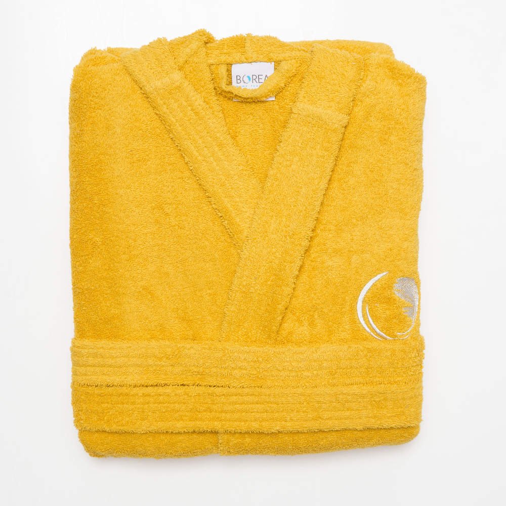 Μπουρνούζι Ενηλίκων Με Κουκούλα Logo Μουσταρδί - S - Μουσταρδί - Borea Home Textiles