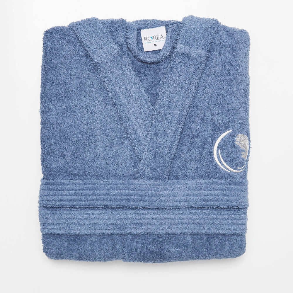 Μπουρνούζι Ενηλίκων Με Κουκούλα Logo Μπλε - L - Μπλε - Borea Home Textiles