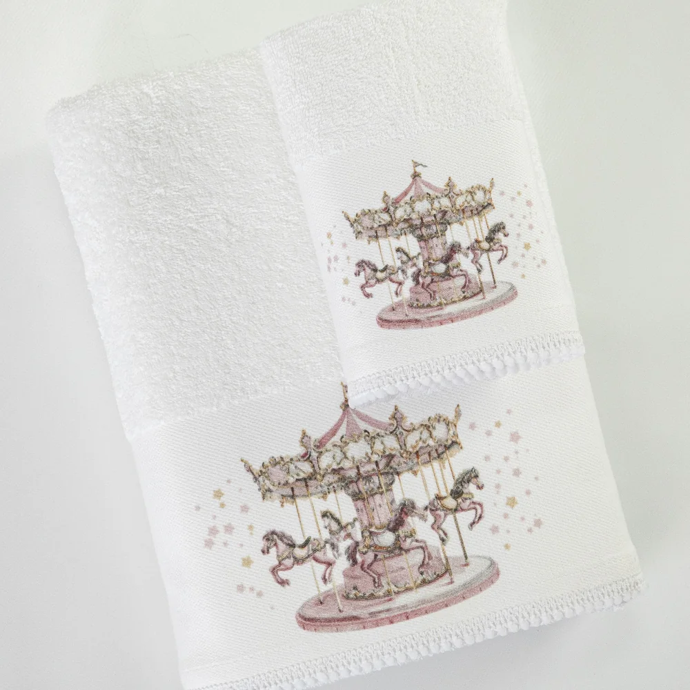 Πετσέτες Σετ 2ΤΜΧ Carousel Λευκό-Ροζ - 70 x 120 / 30 x 50 cm - Λευκό-Ροζ - Borea Home Textiles