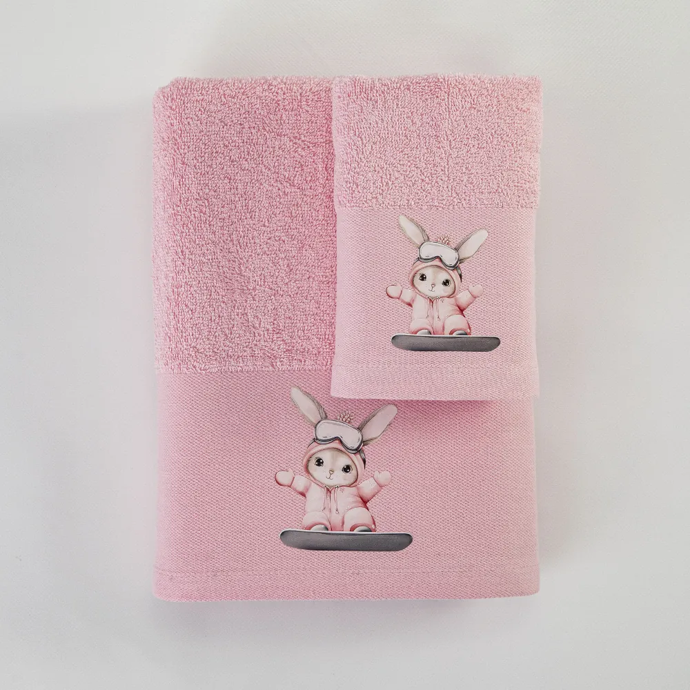 Πετσέτες Σετ 2ΤΜΧ Snowboard Ροζ - 70 x 120 / 30 x 50 cm - Ροζ - Borea Home Textiles - Image 3