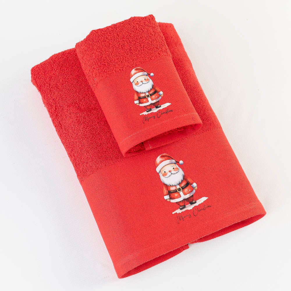 Πετσέτες Χριστουγεννιάτικες Σετ 2ΤΜΧ Άγιος Βασίλης Κόκκινο - 50 x 90 / 30 x 50 cm - Κόκκινο - Borea Home Textiles